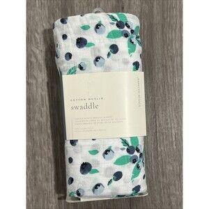 Little Unicorn Blueberries Muslin Swaddle Baby Blanket 100 % Cotton Blue Green